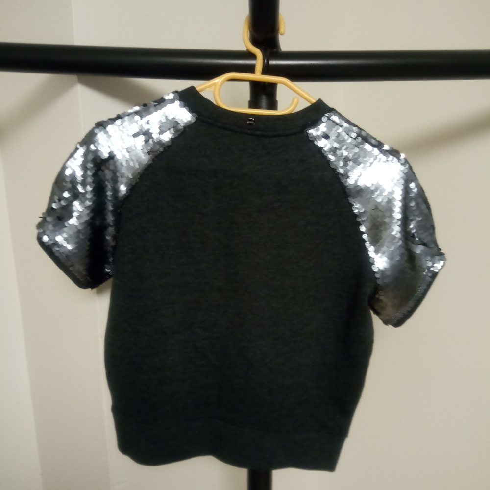 Guess Metal Grey Sweatery Top with Silver Sequin Sleeves